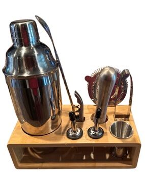 Amazon Stainless Steel Cocktail Bar Set with Black Accents